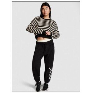 PINK Victoria's Secret Black Ivy Fleece Relaxed Fit Sweatpants Size XXL NWT